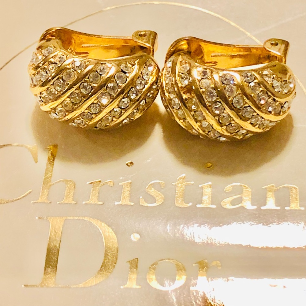 Vintage Christian Dior Dome crystals clip on earrings - Picture 3 of 3